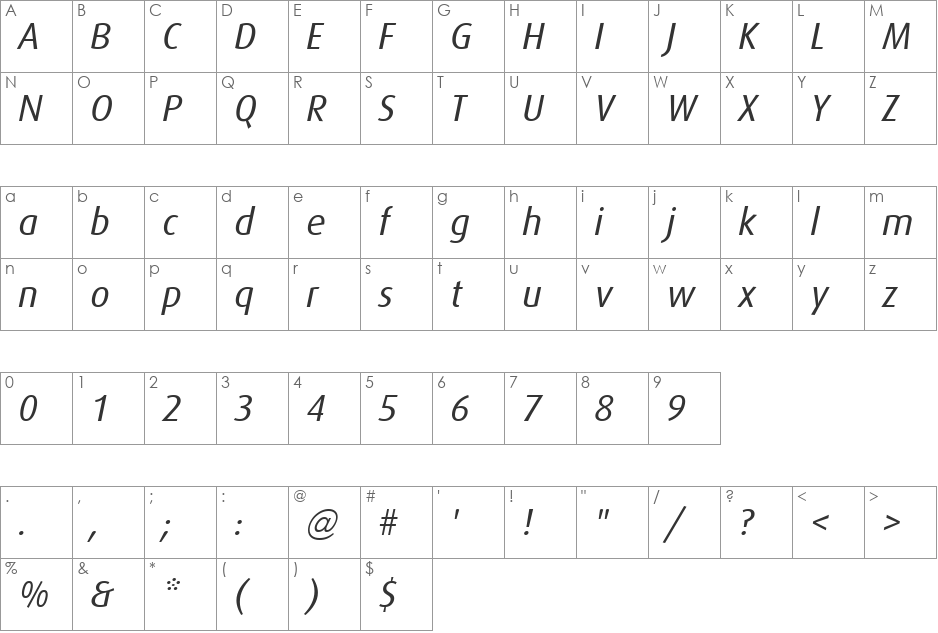 Dax-Italic font character map preview