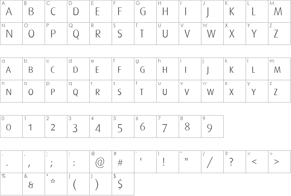 Dax-LightCaps font character map preview