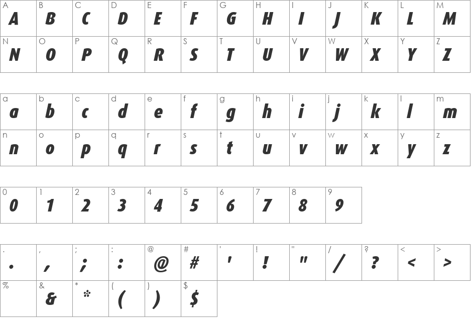 DaxCondensed-BlackItalic font character map preview