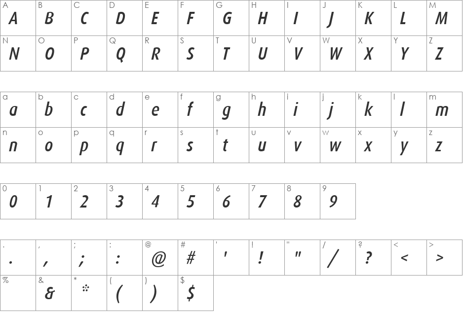 DaxCondensed-MediumItalic font character map preview