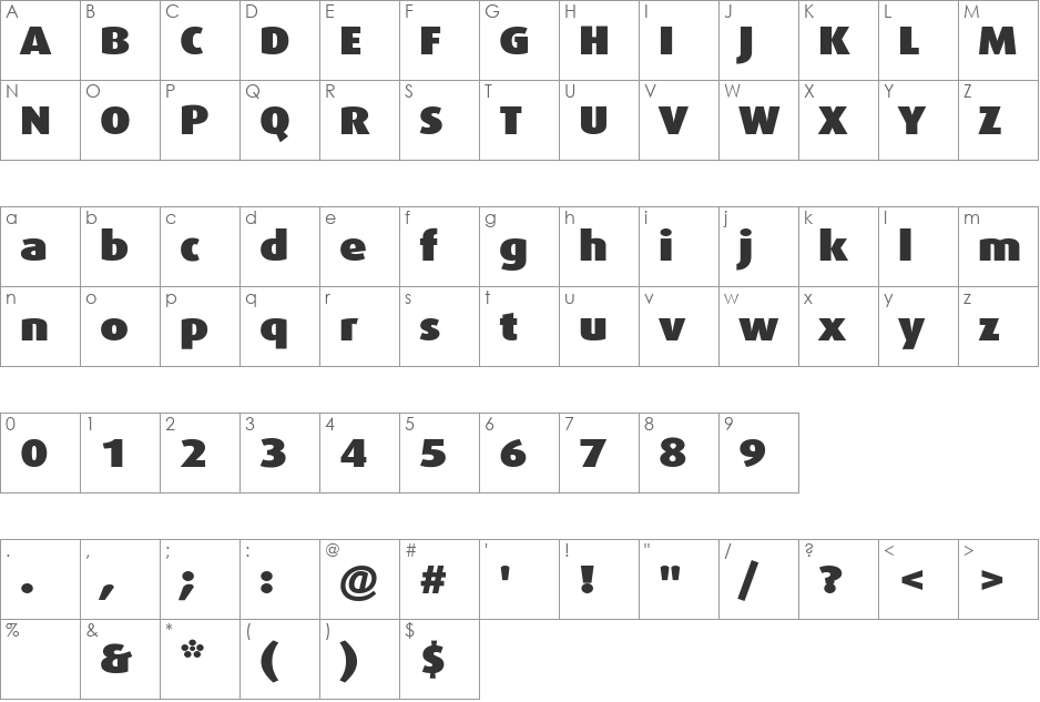 DaxWide font character map preview