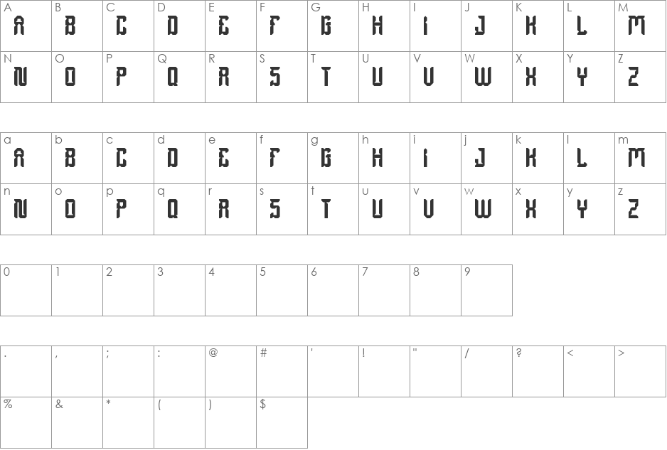 dayak shield font character map preview