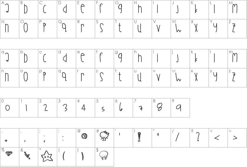 DayDreaming font character map preview