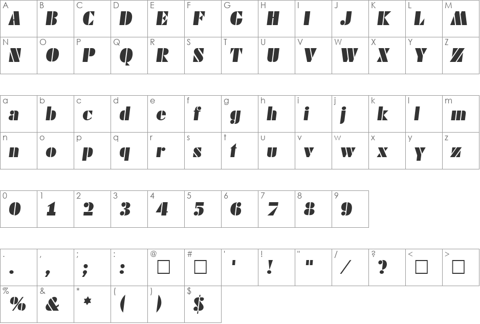 DaytonItal font character map preview