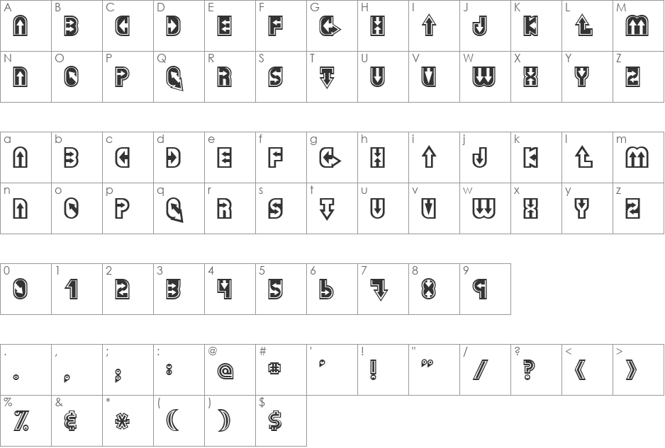 Dazey font character map preview