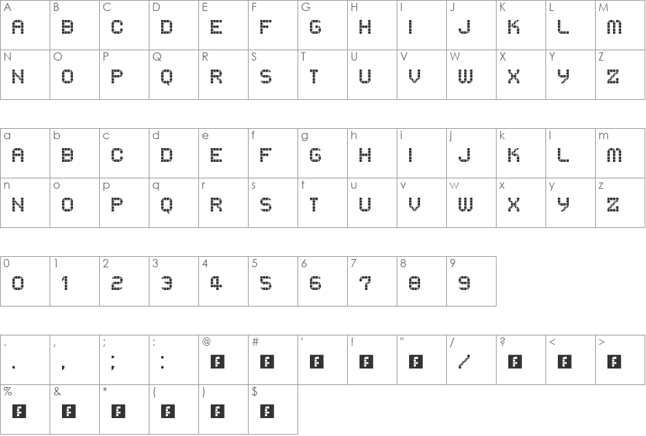 DB Brick VANOC font character map preview