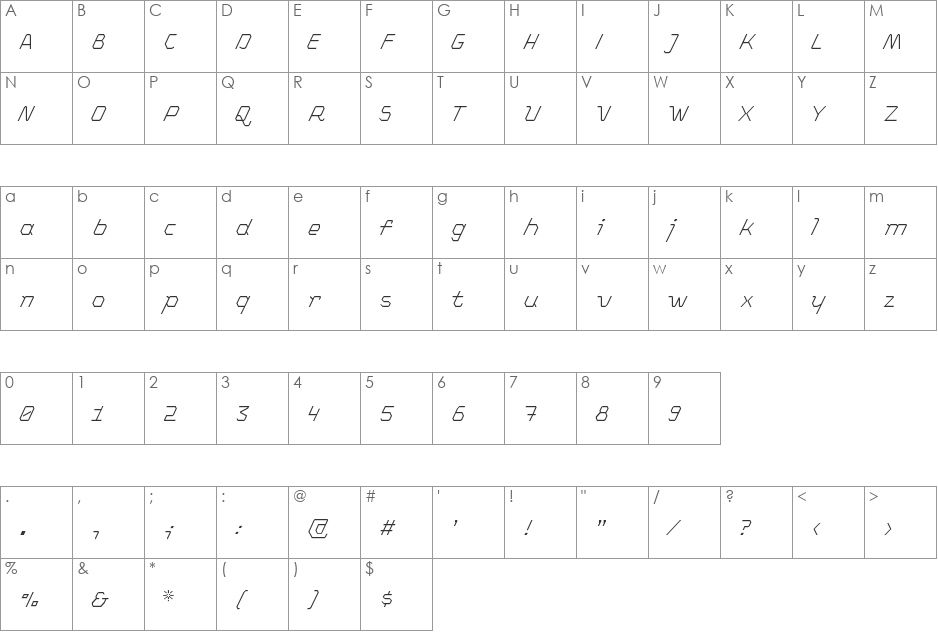 db Ciao font character map preview