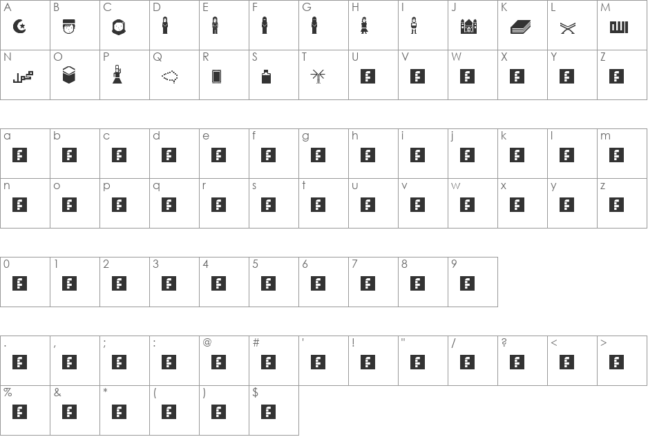 DBA Muslim font character map preview