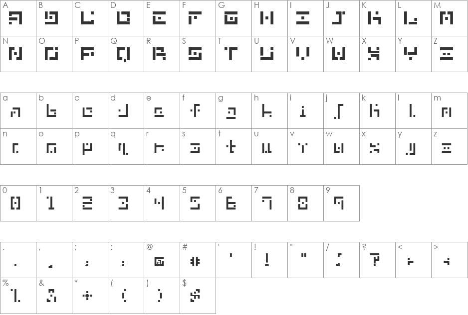 DBE-Hydrogen font character map preview