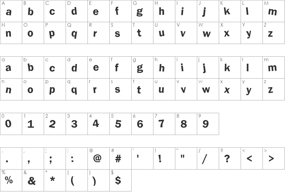 DdaftT-lowercase font character map preview