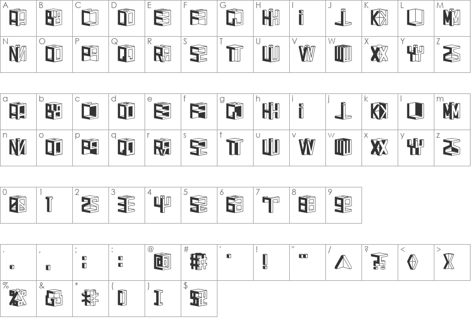 DDD Cubic font character map preview