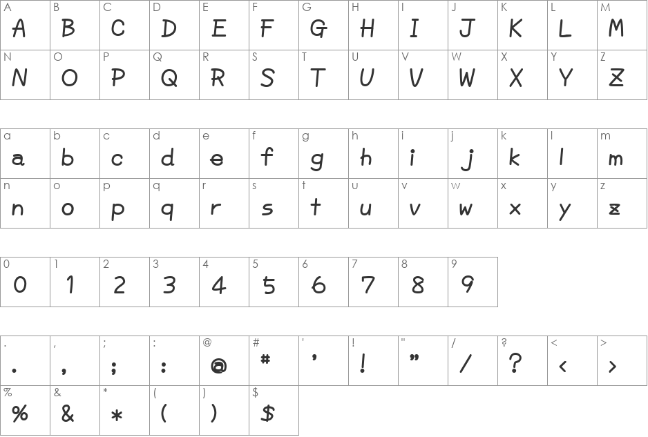 DDmerrow font character map preview