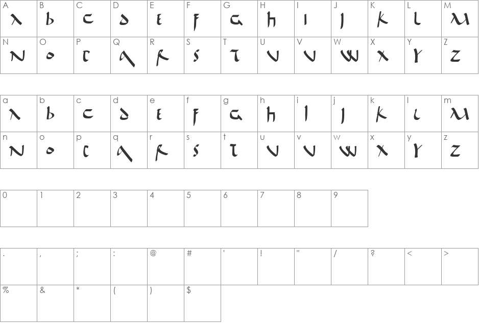 De Bellis font character map preview