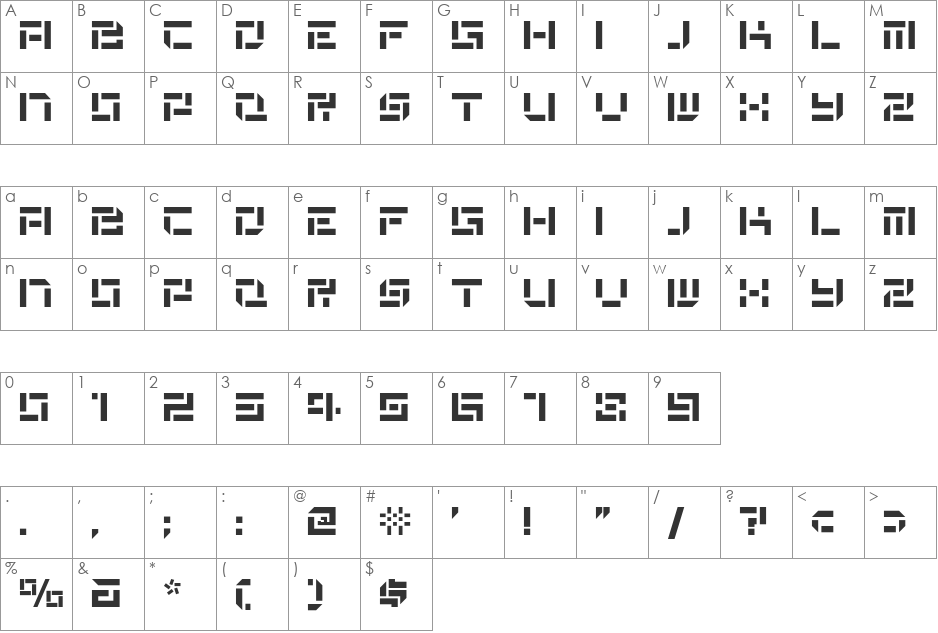 De Stencil NF font character map preview
