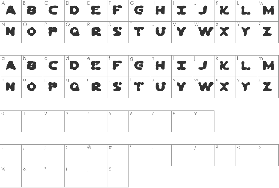Dead Ewoks Everwhere font character map preview