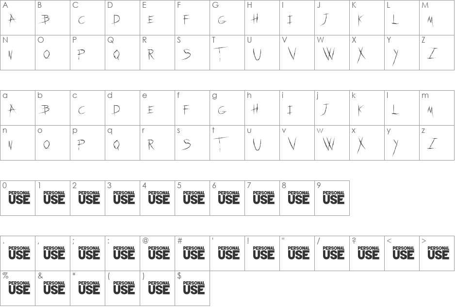 dead feather font character map preview