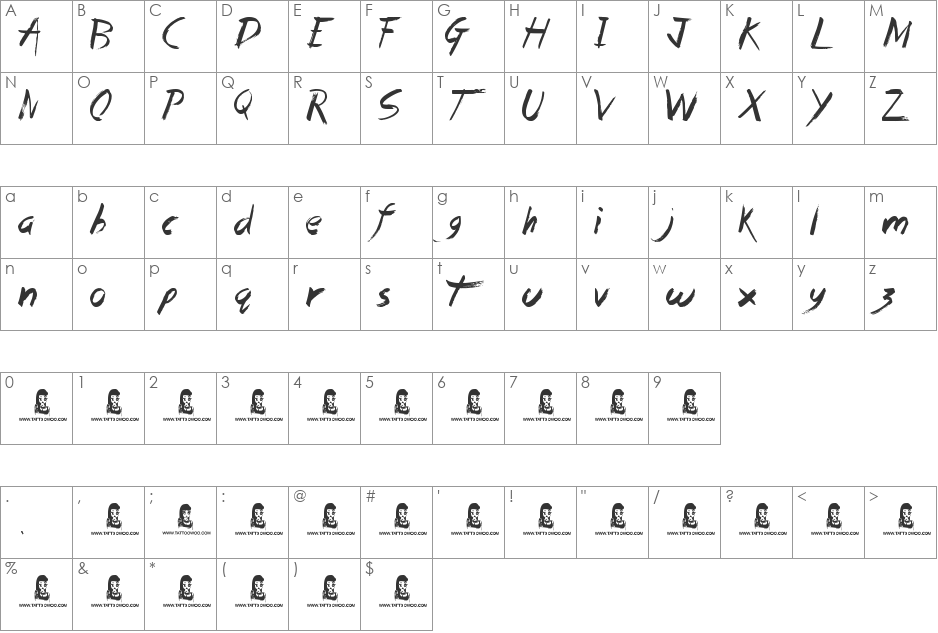 Dead Island font character map preview