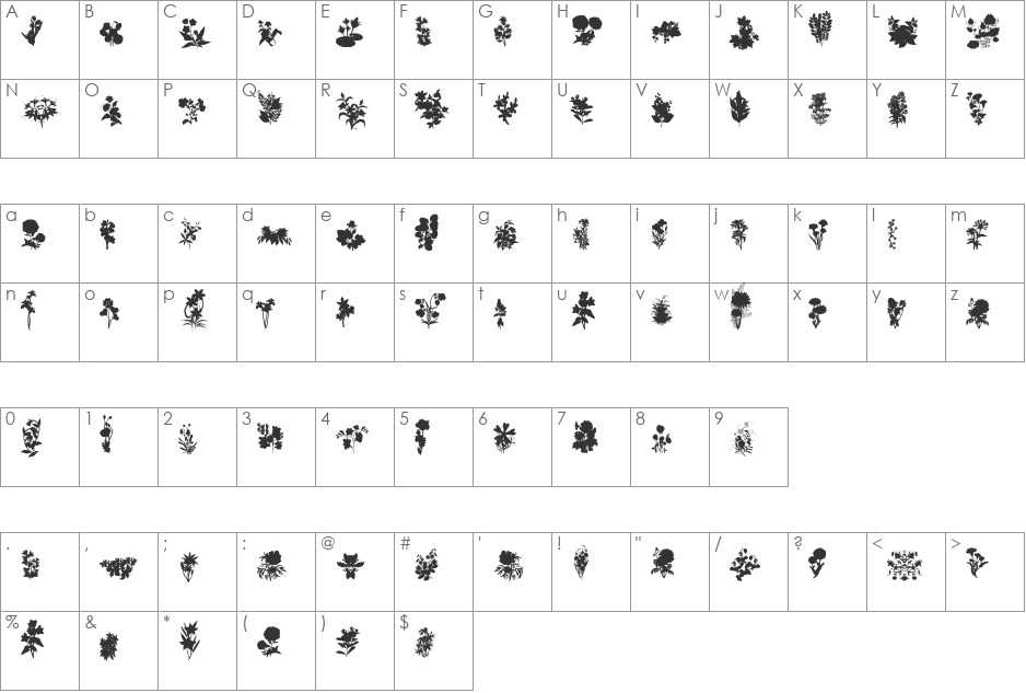 Dead Plants font character map preview