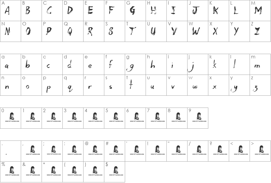 Dead Wood font character map preview
