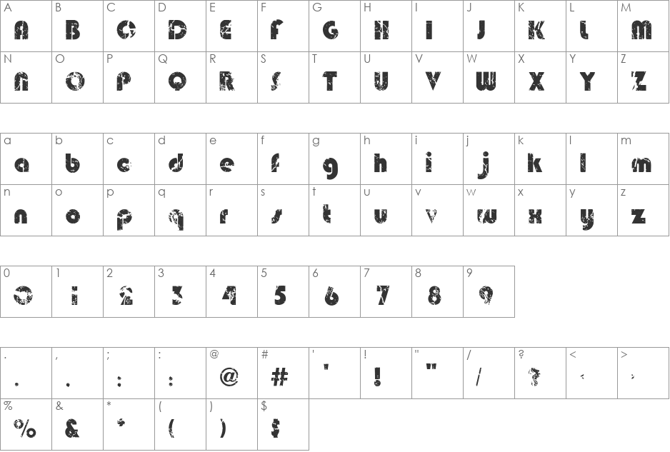Deadmobil font character map preview