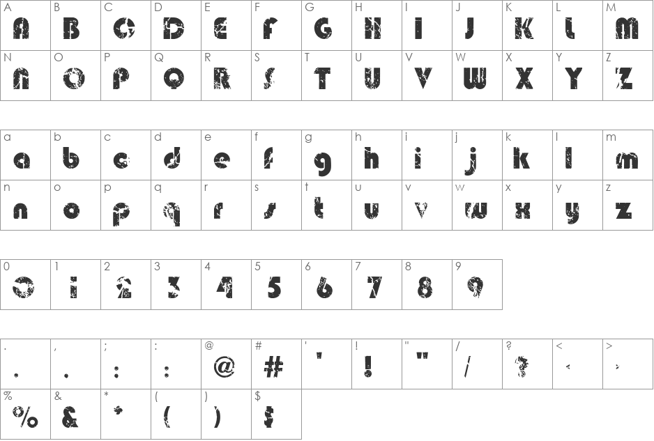 Deadmobil font character map preview