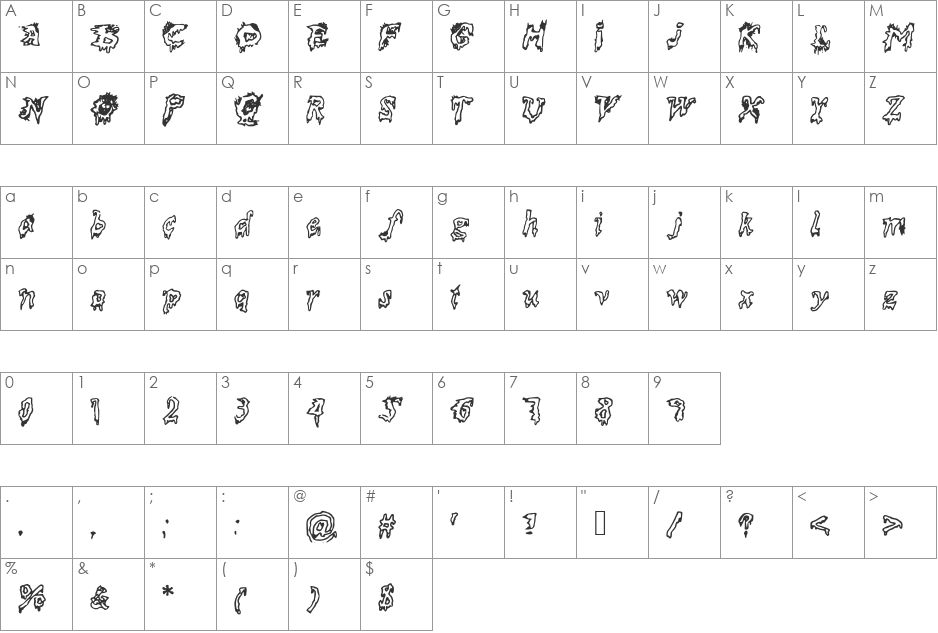 DEAD___ font character map preview