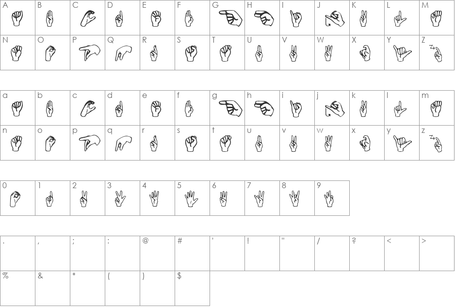 Deaf-1 font character map preview
