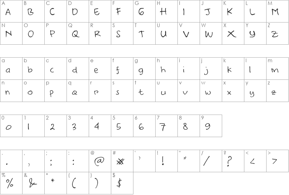 deAr Hand-demo font character map preview