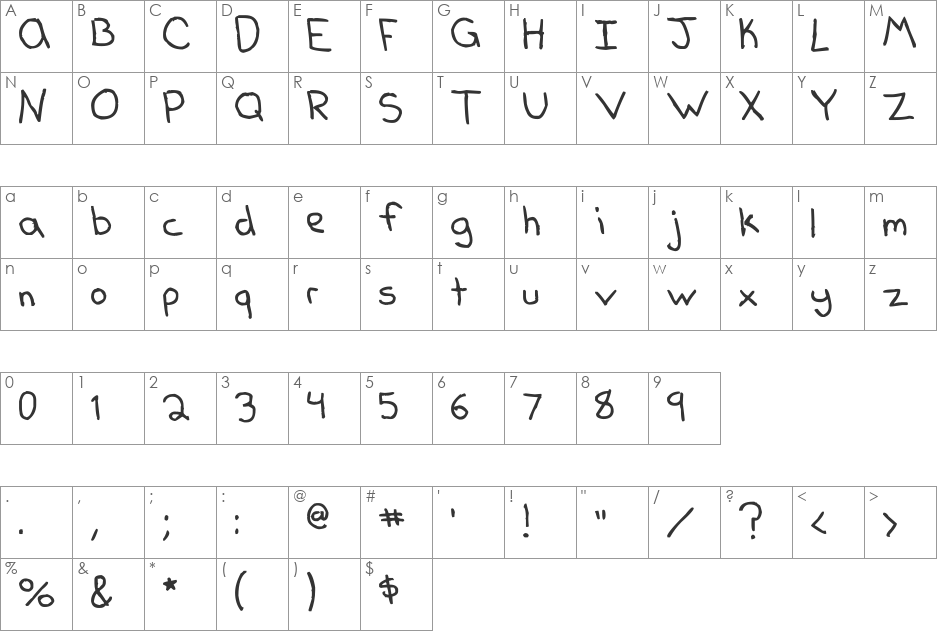 Dear Kelly  font character map preview