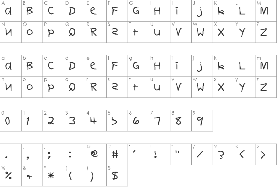DEARTEACHER Normal font character map preview