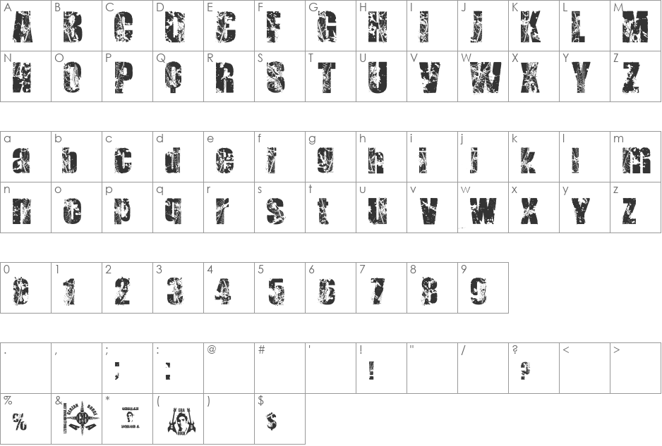 DEAT DEAT font character map preview
