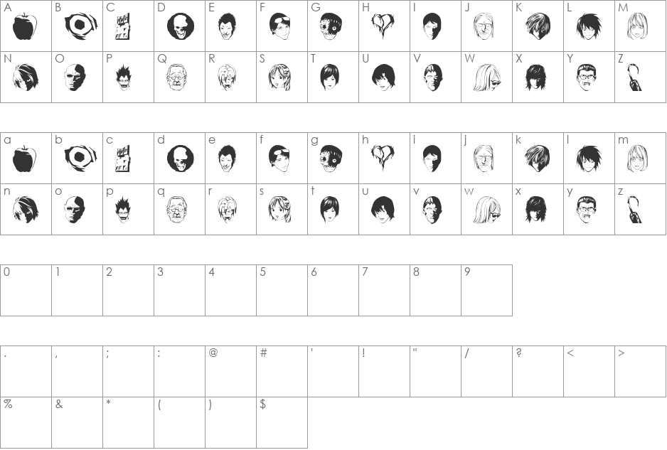 Death Note font character map preview