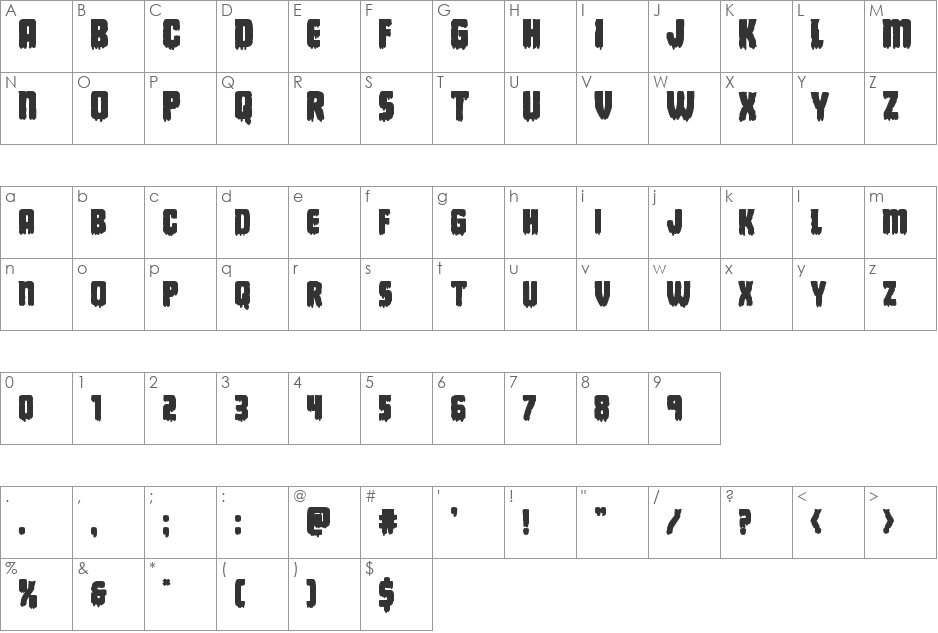 Deathblood Bold font character map preview