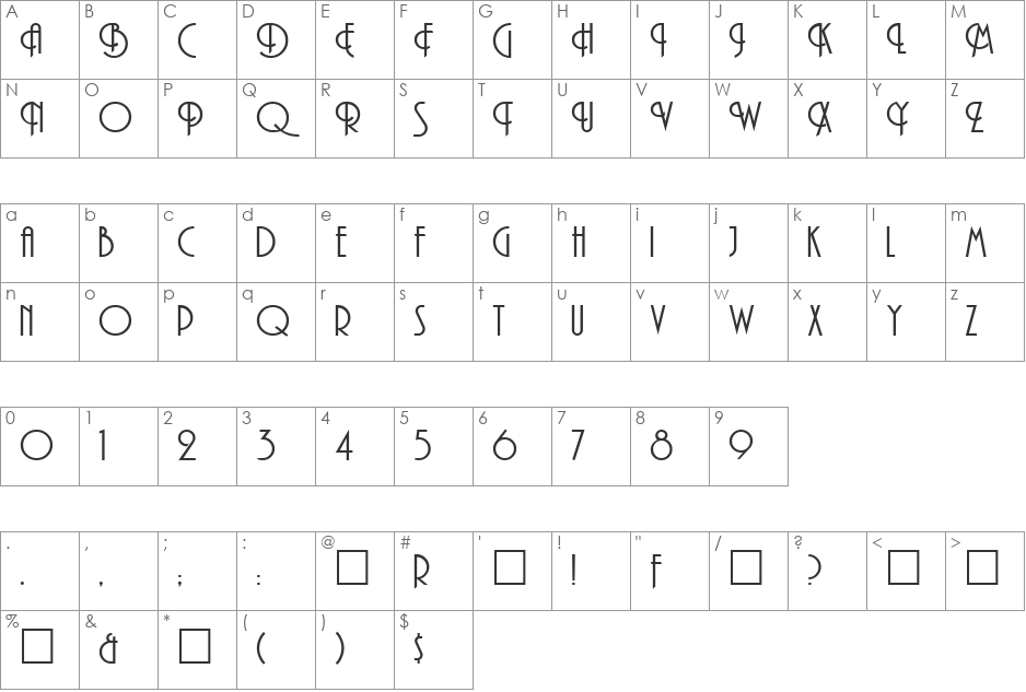 ALLENA font character map preview