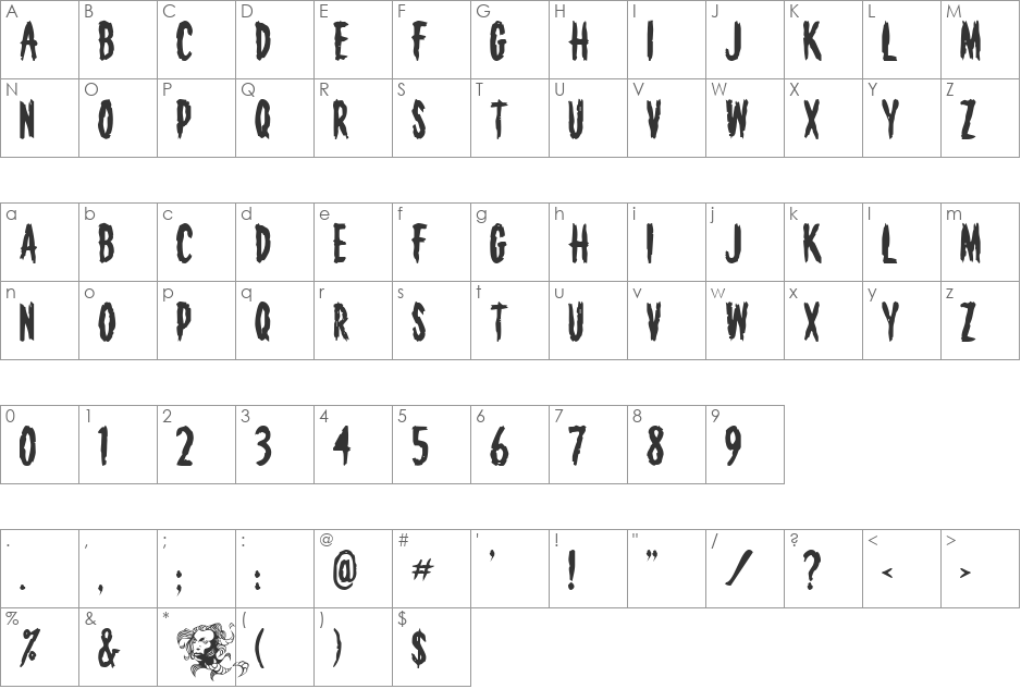 Deathknell font character map preview