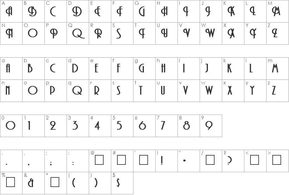 ALLENB font character map preview