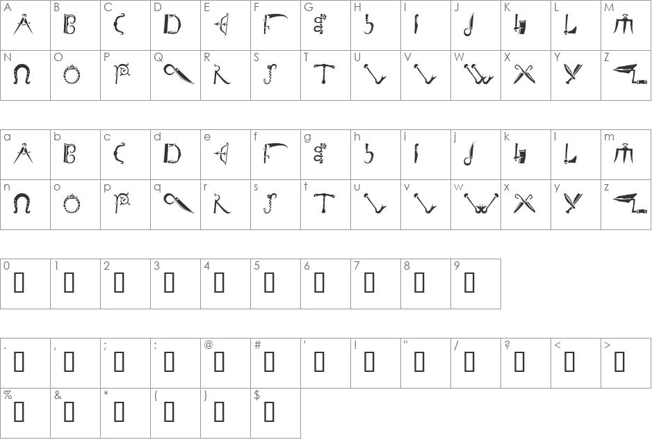DeBalmeInitials font character map preview