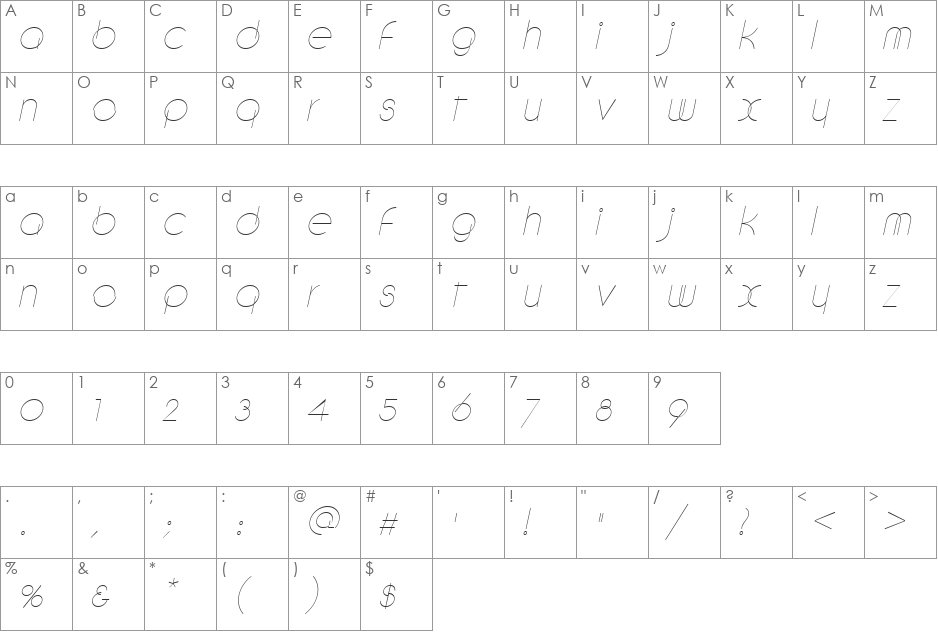 Debevic font character map preview