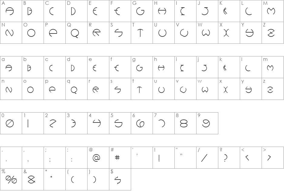 Debevic Deco font character map preview