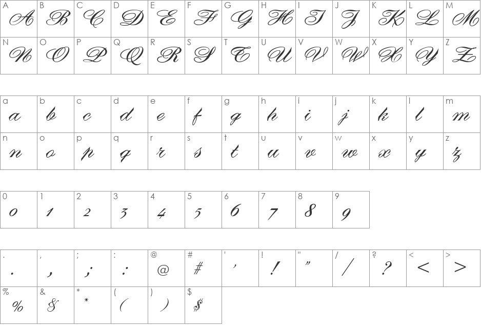 DebonairJF font character map preview