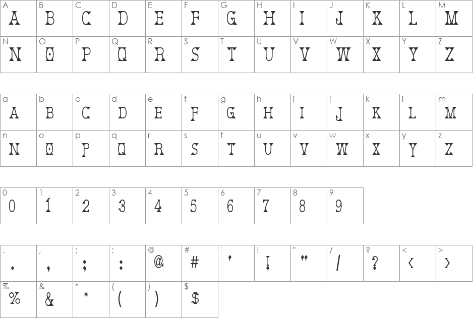 Deborah Condensed font character map preview