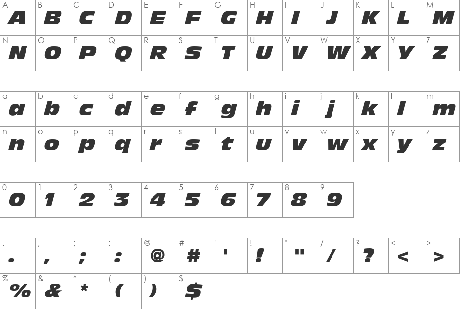 Decade Black SSi font character map preview