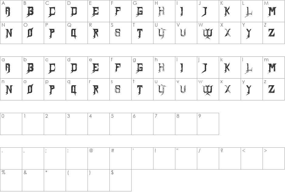 Decas font character map preview