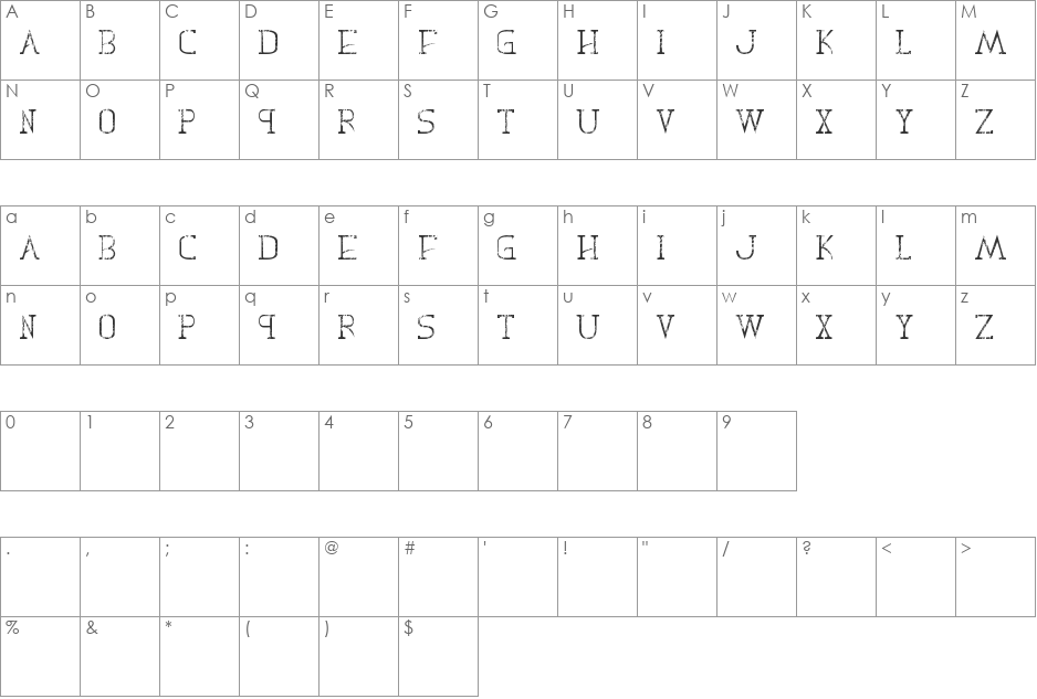 Decas II font character map preview