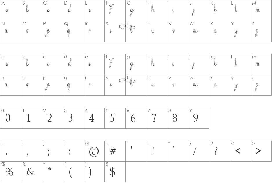 Decayed in Sixty Seconds font character map preview