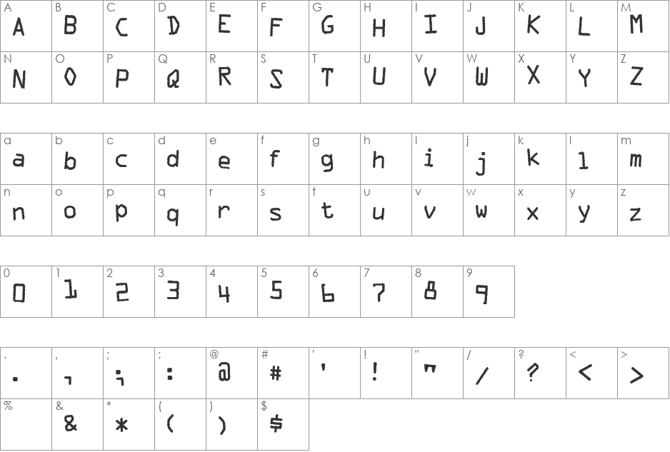 Decayed Optical font character map preview