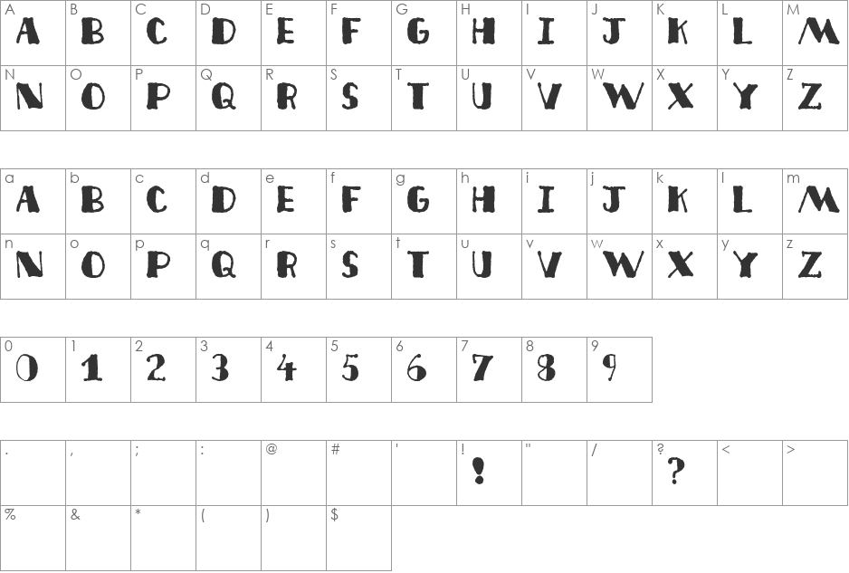 Deco Freehand font character map preview