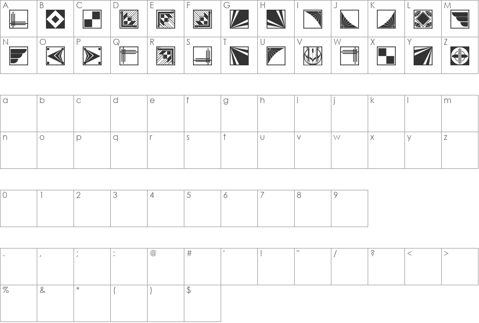 DecoBorders font character map preview