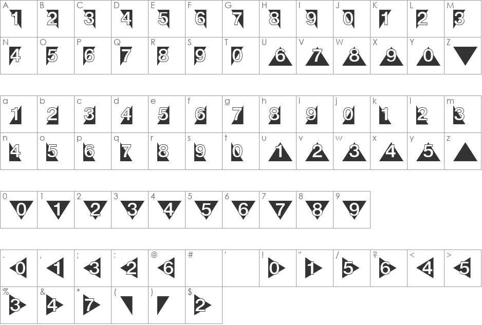 DecoNumbers LH Triangle font character map preview