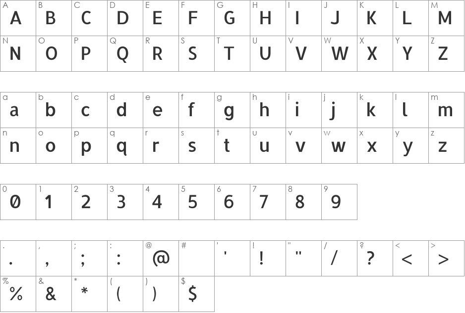 Allerta font character map preview
